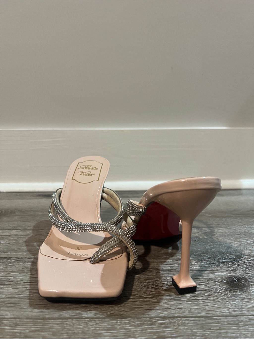 Rene Caovilla Blush Pink Crystal-Strap Stiletto Mule